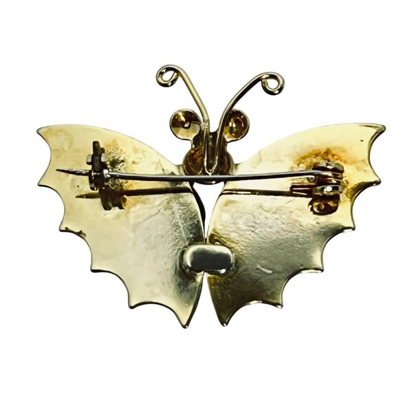 Vintage Gold Tone Butterfly Brooch With Nephrite Wings (5900) - Picture 6 of 6